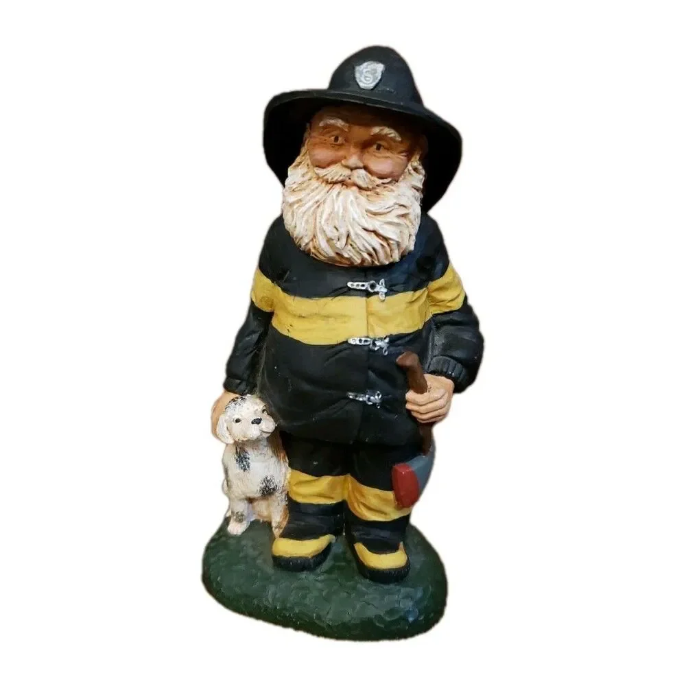 Fireman Dog Figurine Santa Axe TNT Vintage 1993 Christmas Black Yellow Dalmatian